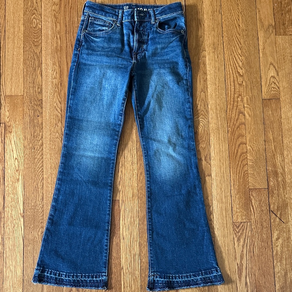 Gap kids - flare high rise denim with raw hem - size 10